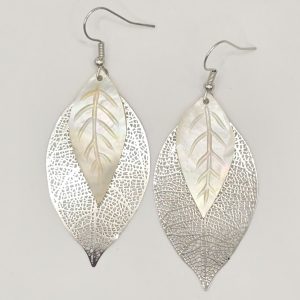 Handmade Natural Shell Carved Leaf Earrings