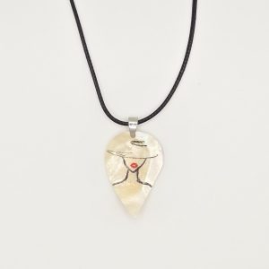 Handmade Seashell Necklace with a Lady Drawing