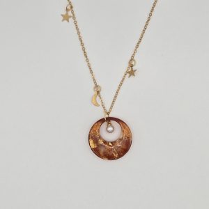 Handmade Resin Pendant Necklace with Moon and Stars