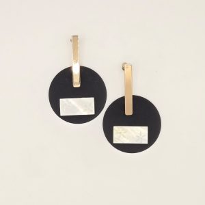 Black & Gold Drop Earrings with Mother-of-Pearl Inlay